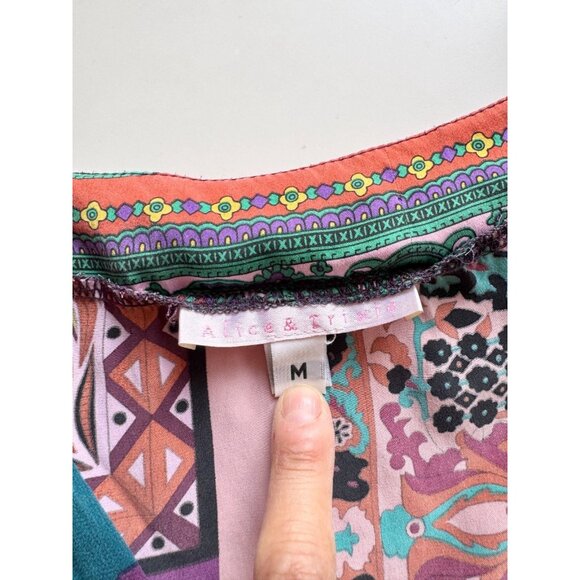 ALICE & TRIXIE Multi Color Scarf Print Silk Satin V-Neck Wrap Blouse, Size M - Picture 12 of 14